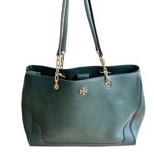 Tory Burch Dark Green Tote with Gold Accents